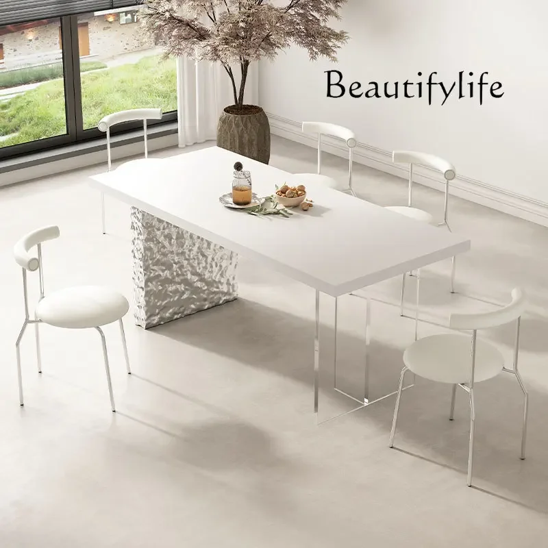 N36 Water ripple acrylic dining table rock slab simple household dining table cream style rectangle