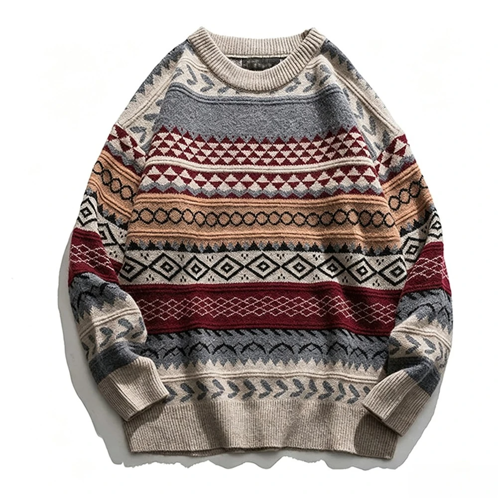 2026 autumn and winter new Nordic retro knitted sweater round neck loose fitting men and women couple's same jacquard sweater