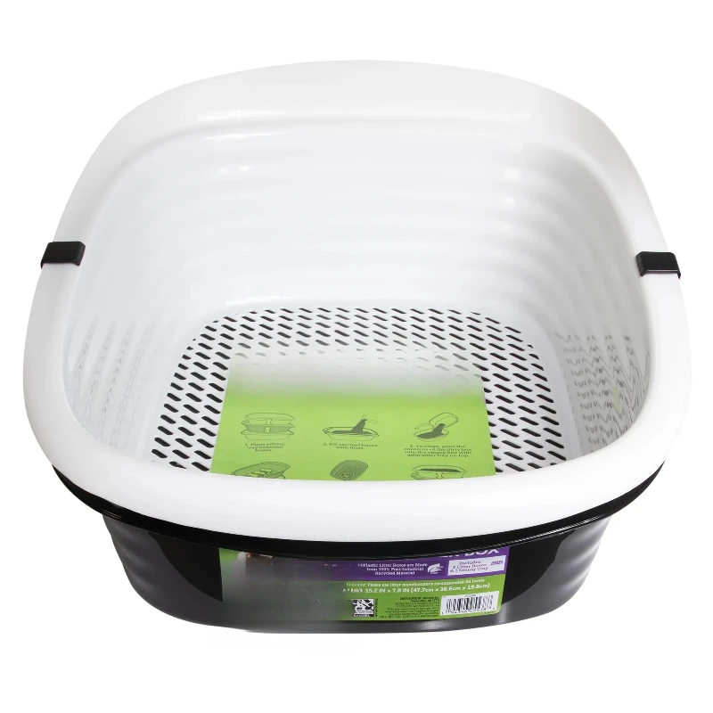 Life Sifting Cat Litter Box, 2 Open Top Plastic Cat Litter Pans and Cat Litter Tray, Large, Black