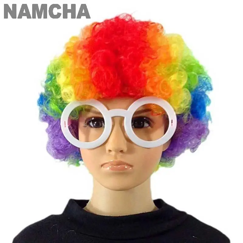 Funny Clown Costumes for Adults Men Women Halloween Stage Performance Cosplay Outfits Patchwork Clown Top Pants Costume Wigs