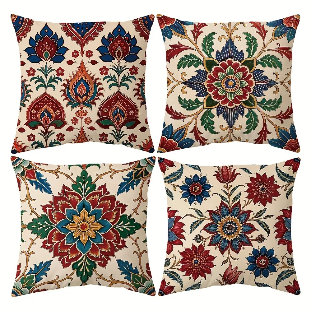 Short plush material pillowcaseVintage Floral Paisley Pattern Pillow CoversLiving room sofa cushion cover, soft and comfortable,