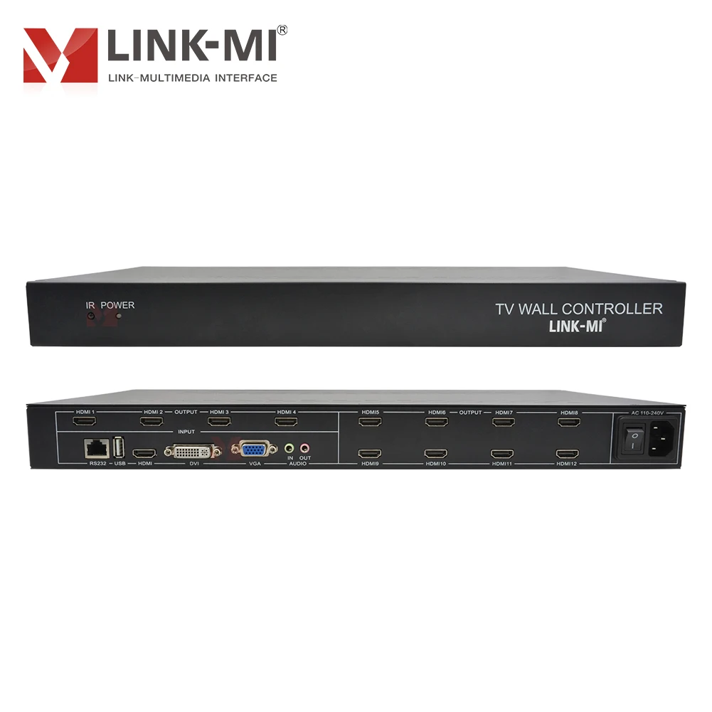 3x4 Video Wall Controller 1080P with Zoom Function, HDMI/DVI/VGA/USB Input, front panel buttons,remote/RS-232/central Control