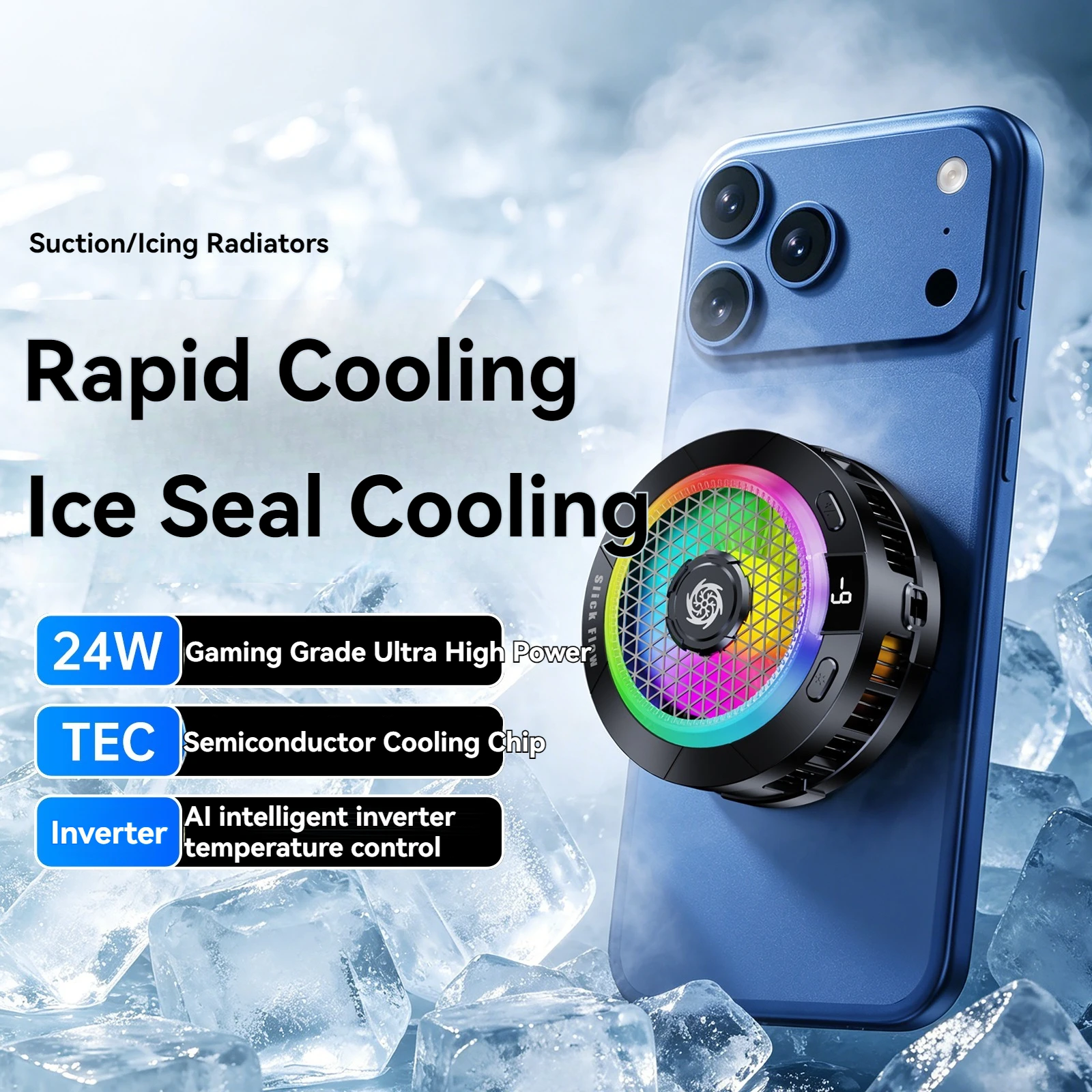 Suction-Type Phone Cooler K58 PRO High Power 24W High-Power Semiconductor Mobile Phone Cooler With Magnetic Suction Clips, Dual-