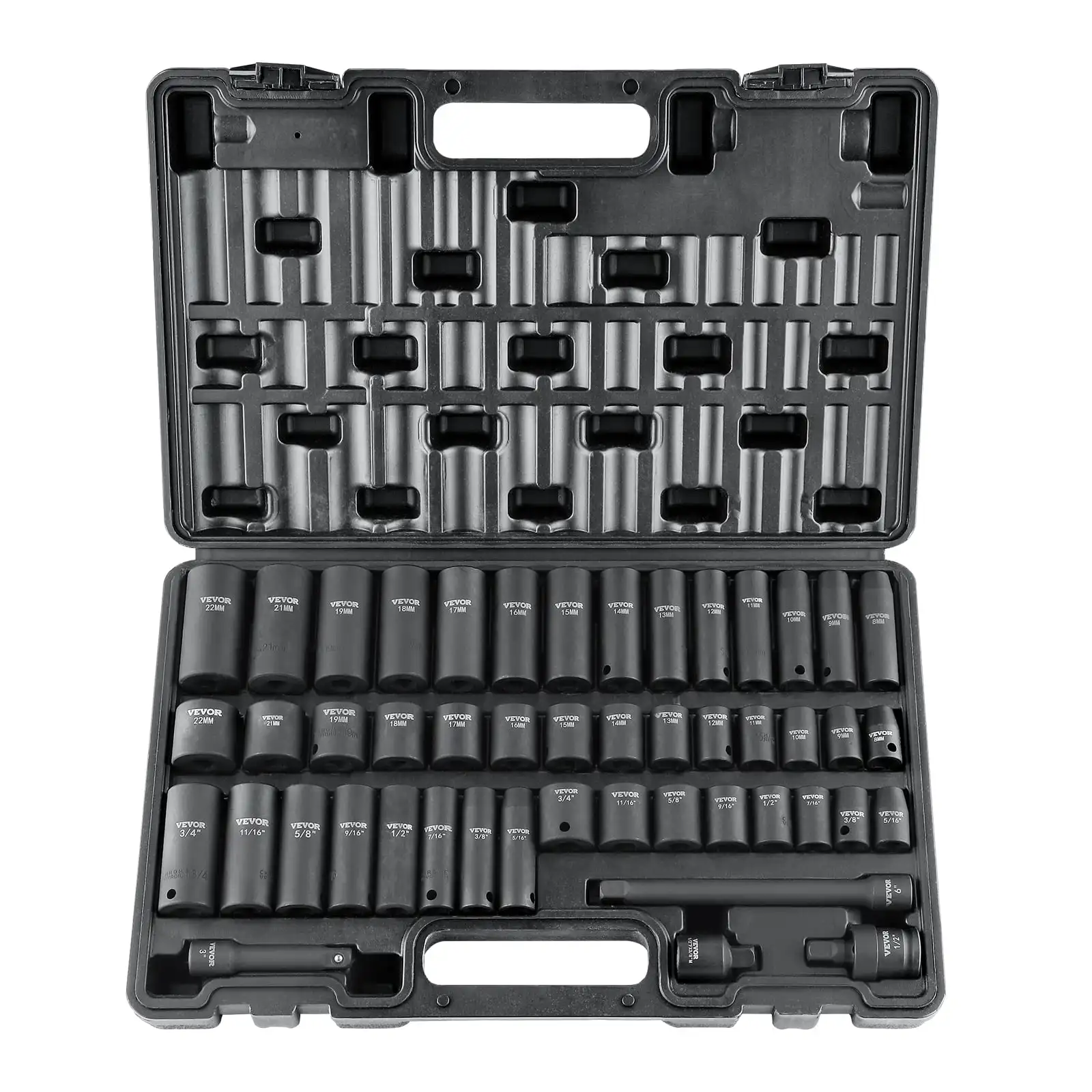 

BENTISM 3/8" Drive Impact Socket Set, 48 PCS Standard SAE (5/16" -3/4") & Metric (8-22mm) Sizes, Deep & Shallow Kit
