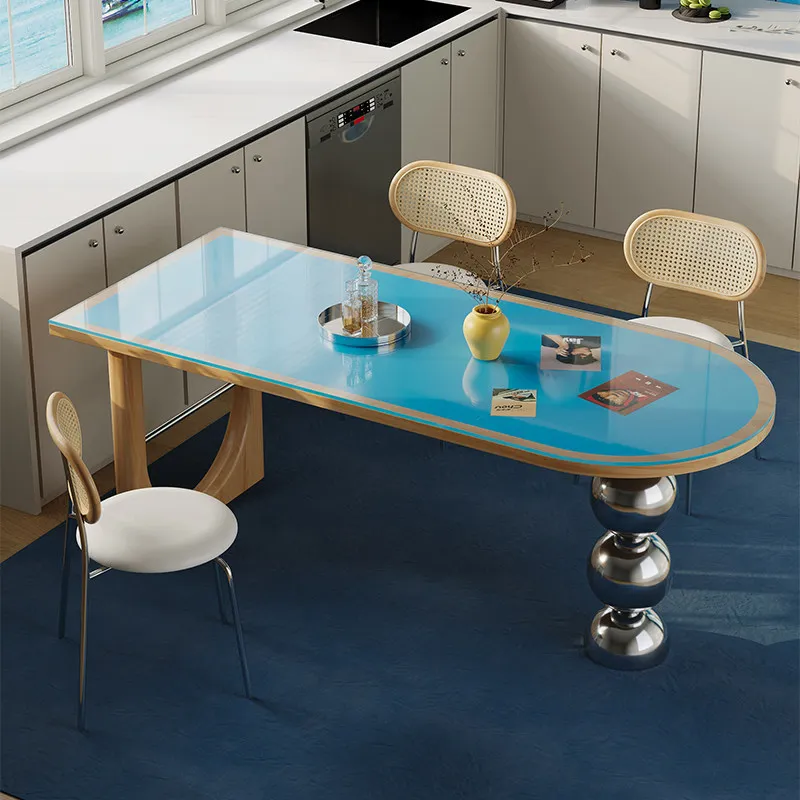 Solid wood dining table color  household Memphis small apartment dining table simple light luxury rectangular table