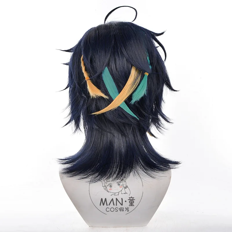 Genshin Impact Natlan Kinich Cosplay Wig Simulated Scalp Mixed Color Highlights Stock Halloween Gift