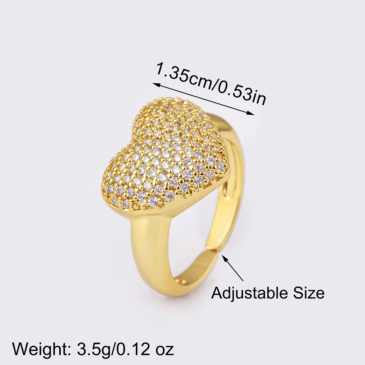 Nidin New Arrival Romantic Heart Shape Shiny Crystal Zircon Rings Adjustable For Women Men Valentine's Day Finger Jewelry Gifts