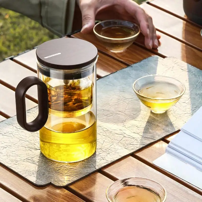550ml Water Container Glass Teapot Glass Tea Pot With Magnet Filtration Wood Handle Tea Water Separation Tea Pot With Infuser