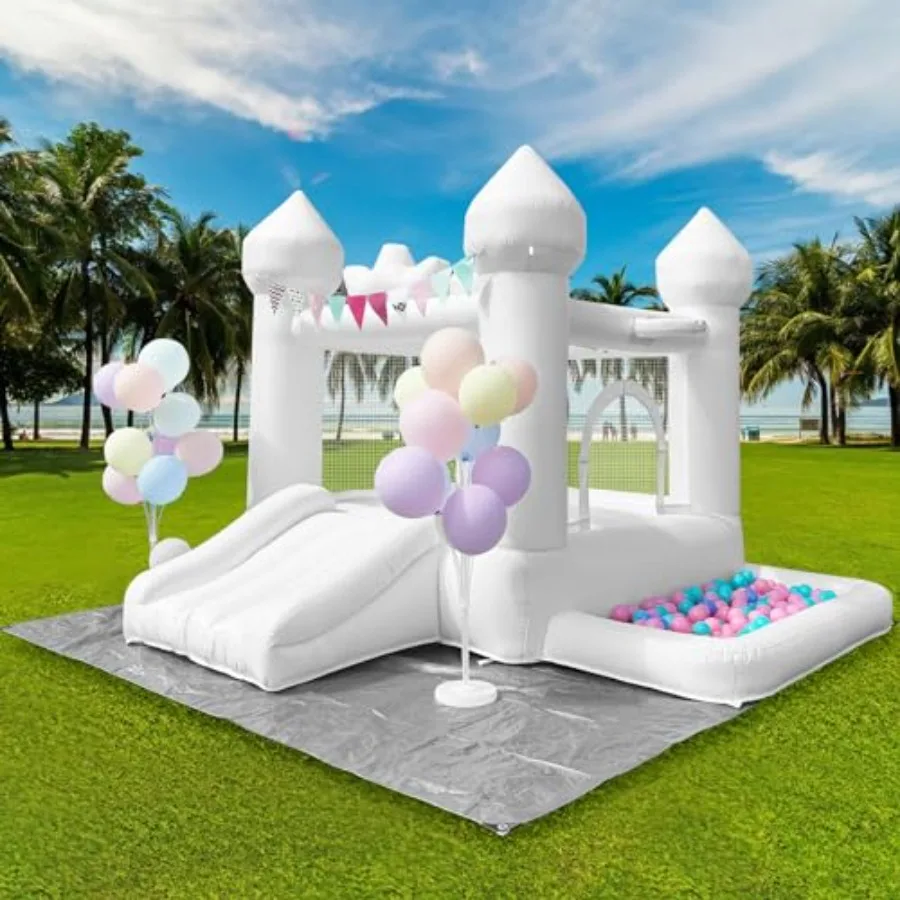Maison gonflable blanche de 9 pieds, maison gonflable pour tout-petits de 3 à 6 ans, cadeau de fête avec souffleur, cavalier blanc, château gonflable, mariage