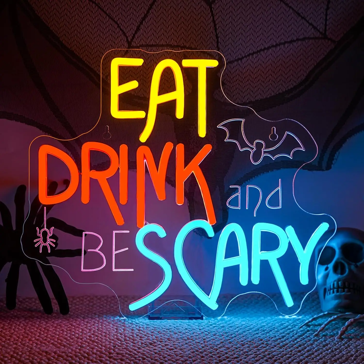 

Eat Drink and Be Scary Неоновая вывеска с регулируемой яркостью USB для бара, кафе, спальни, дома, игровой комнаты, украшение personnalisé, подарок