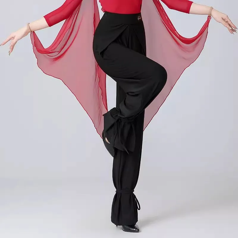 2024 New Latin Dance Pants Women Performance National Standard Waltz Trousers  Black Modern Ballroom  Dancewear Costumes