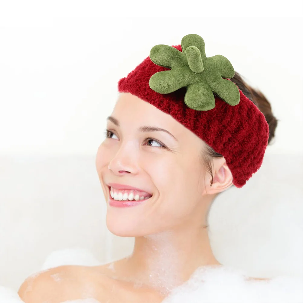 2 個イチゴヘッドバンドリストバンド洗顔用かわいいヘアバンドスキンケアスパメイクアップヨガ女性ソフトタオルセット