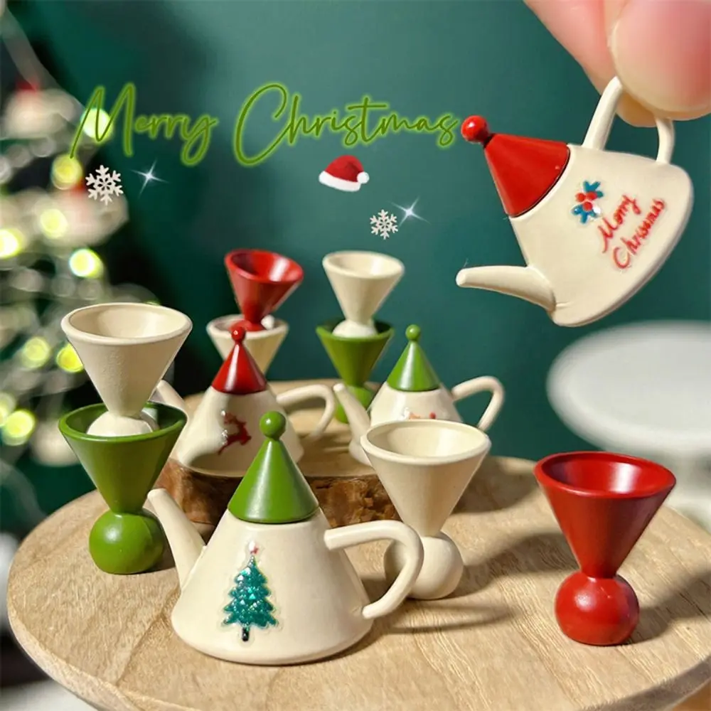 Pretty 1/12 1/6 Dollhouse Tea Set Simulated Miniature Teacup Teapot Creative Girl Gift for Christmas