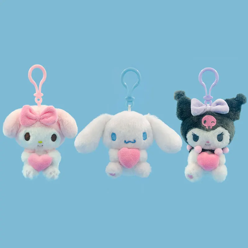 

Набор плюшевых брелоков Sanrio My Melody, Cinnamoroll, Kuromi в форме сердца, милые мягкие игрушки-подвески для сумок, подарок