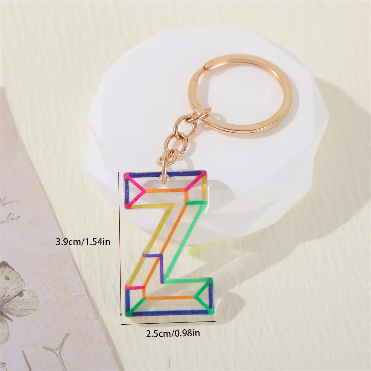 Alphabet Keychain, Transparent Letter Pendant With Line Pattern, 26 Initials Charm Durable Key Ring Accessory