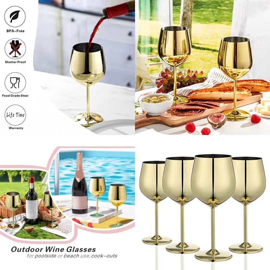 

Wine Glasses Set of 4, 18oz Unbreakable Goblet, Stainless Steel Wine Glass, Metal Wine Glass for Outdoor, Travel, Camping, Pool