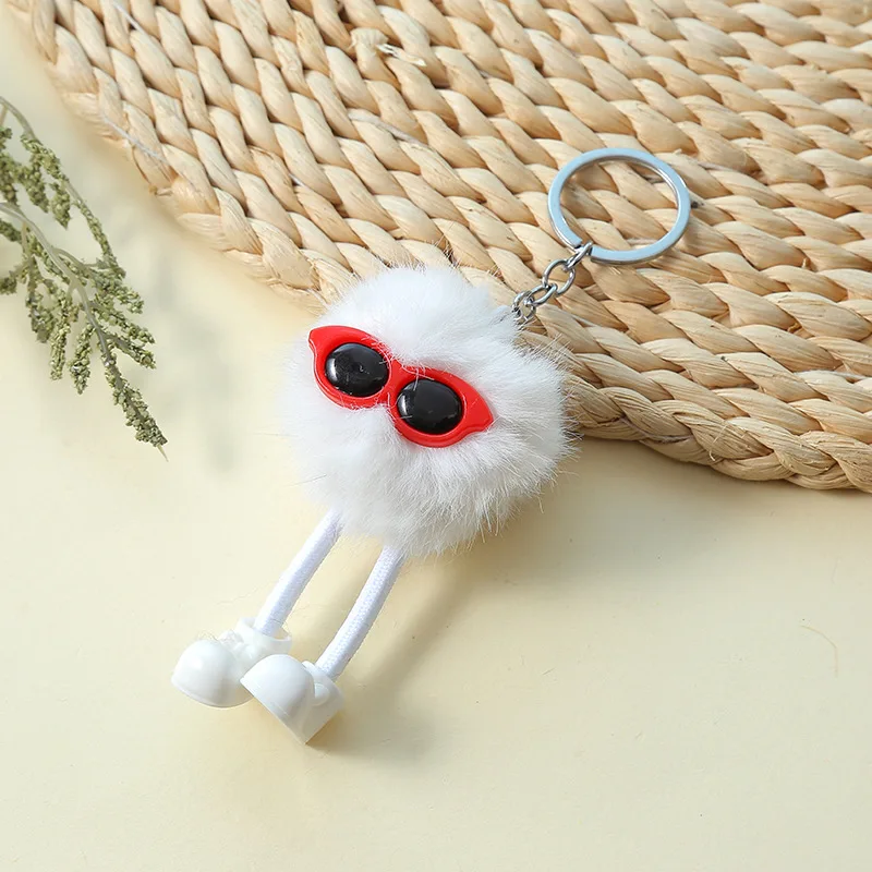 New Sunglasses Coal Ball Long-Legged Doll Plush Pendant Creative Keychains Backpack Ornament Plush Toy Bag Charms Accessories