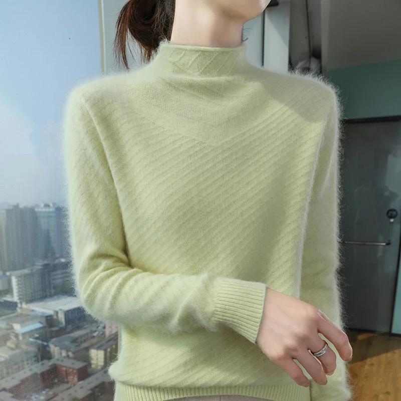 

Норковый кашемировый свитер для женщин, зимний теплый толстый пуловер с длинными рукавами, полуводолазка, мягкая базовая рубашка, свитера