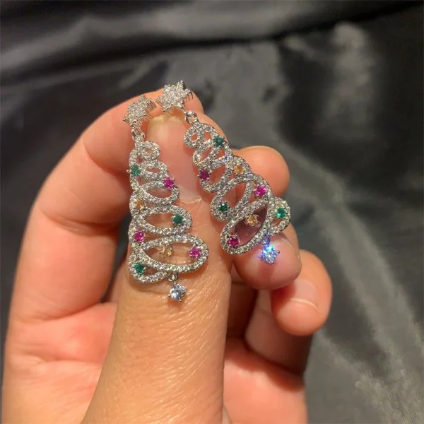 Women's Christmas Tree Zircon Crystal Star Dangle Earrings, Party Gift