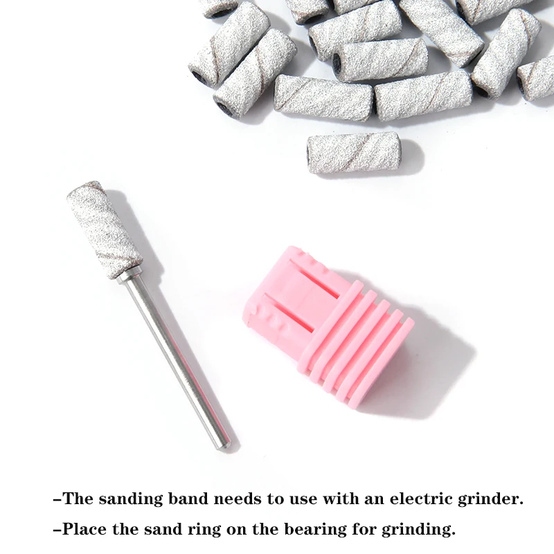 TFSCLOIN 50PCS 3MM Mini Stainless Steel Sanding Bands Mandrel 3/32" Shaft Nail Drill Bit Accessories Tools #80 #120 #180 #240