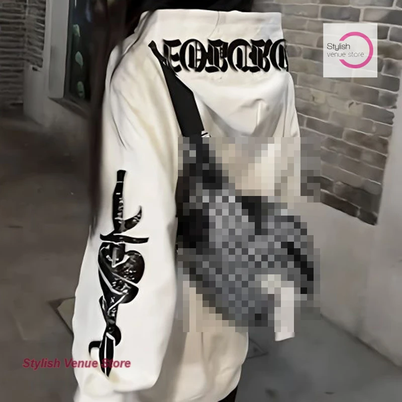 American hooded casual Joker White Sweater Women's Spring and Autumn New Couples' Fashion temperament loose long-sleeved tops