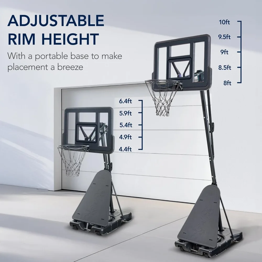 Draagbaar basketbalringsysteem met verstelbare hoogte, onbreekbaar bord, balretour en basis voor regelgeving