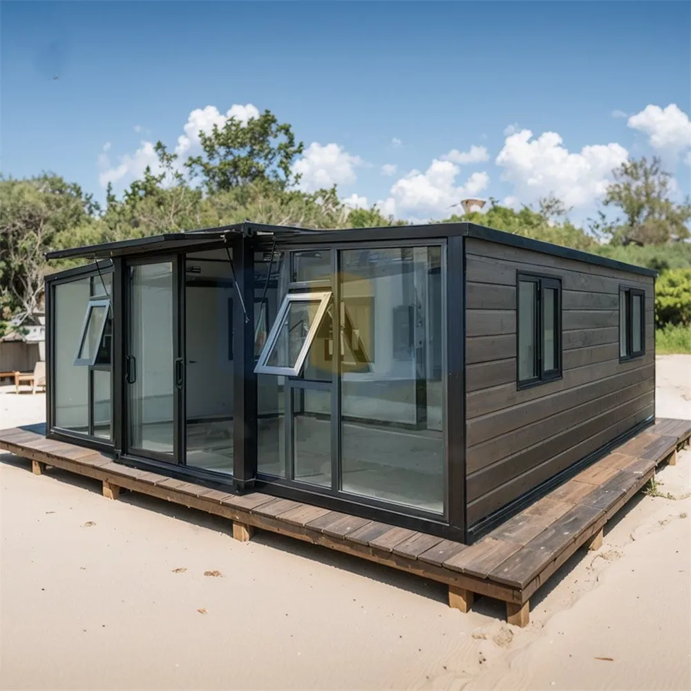 

Расширяемый 2-этажный контейнерный дом. Сборный модульный дом с изолированной крышей и стеклянной дверью для мобильного дома Luxury Resort.