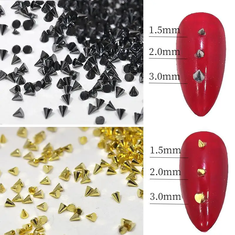 100/1000Pcs Punk Metal Rivet Nail Charms 1.5/2/3mm Cone Black Silver Gold Studs Nail Jewels Decoration DIY Crafts Manicure
