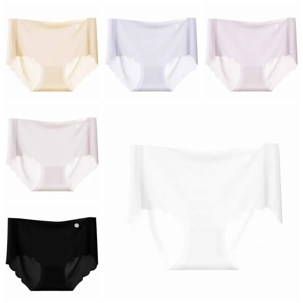 

6Pcs Simple Ice Silk Underpants Ultra-thin Transparent Seamless Briefs Cotton Crotch Mid Waist Underwear for Women Lady