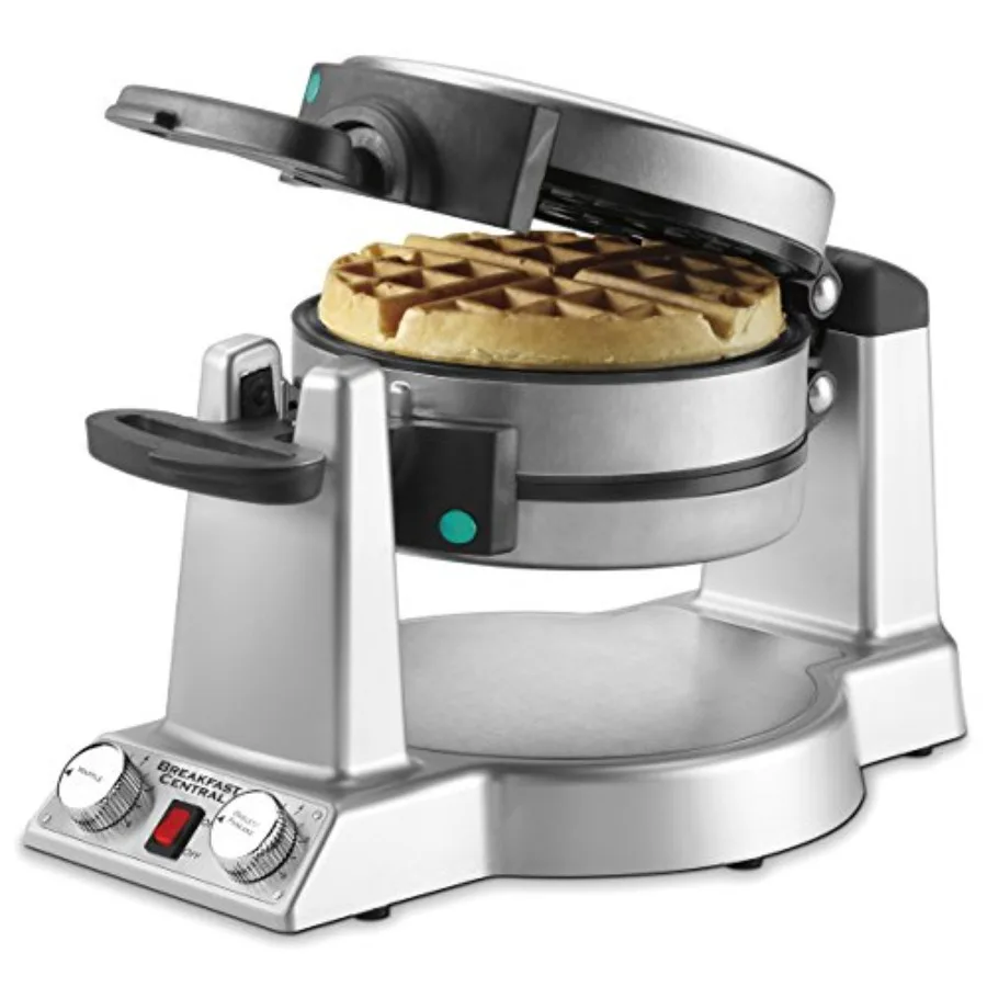 

Belgian Waffle/omelet Maker for kitchen use, non-stick coated aluminum, red, compact design with dual-function versatility