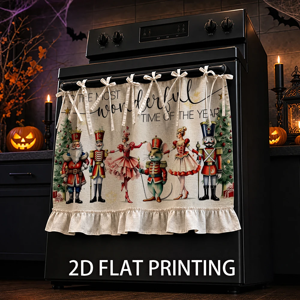 1PC Christmas Kitchen Curtain-Cabinet Curtain-Apron. Printed with images of Santa Claus, Nutcracker and Ballerina. Can Be Used a