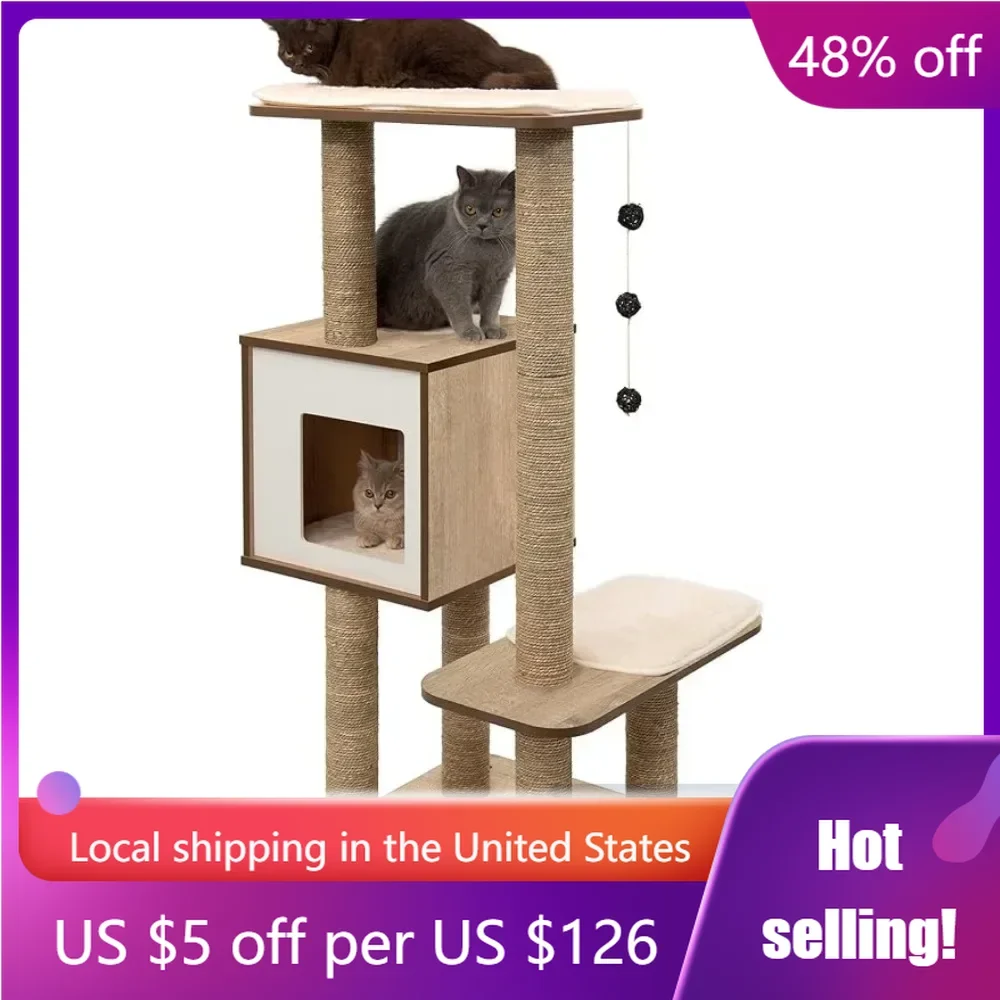 

High Base Products for Cats Toys Oak Vesper Cat Tree (22 X 22 X 32 In) Freight Free Chats Accessories Kittens