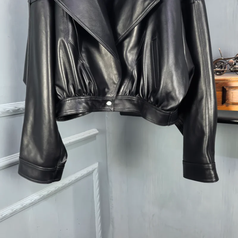 ファイオナブル・オルト・ジェイエット レディース 本革シープスキンレザーコート 秋冬新作 カジュアル スリップオン ジッパー開閉 ロングスリーブ...