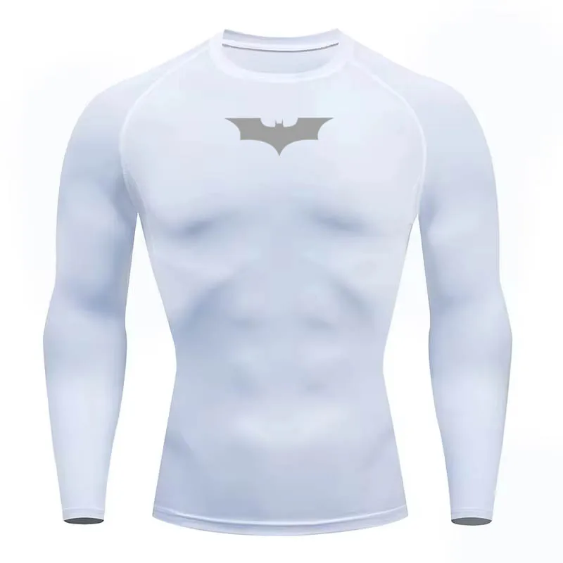 Bat Print Men's Compression Long Sleeve Shirts, Elastic Gym Workout T-shirts, Running & Jogging Athletic Tops JW128