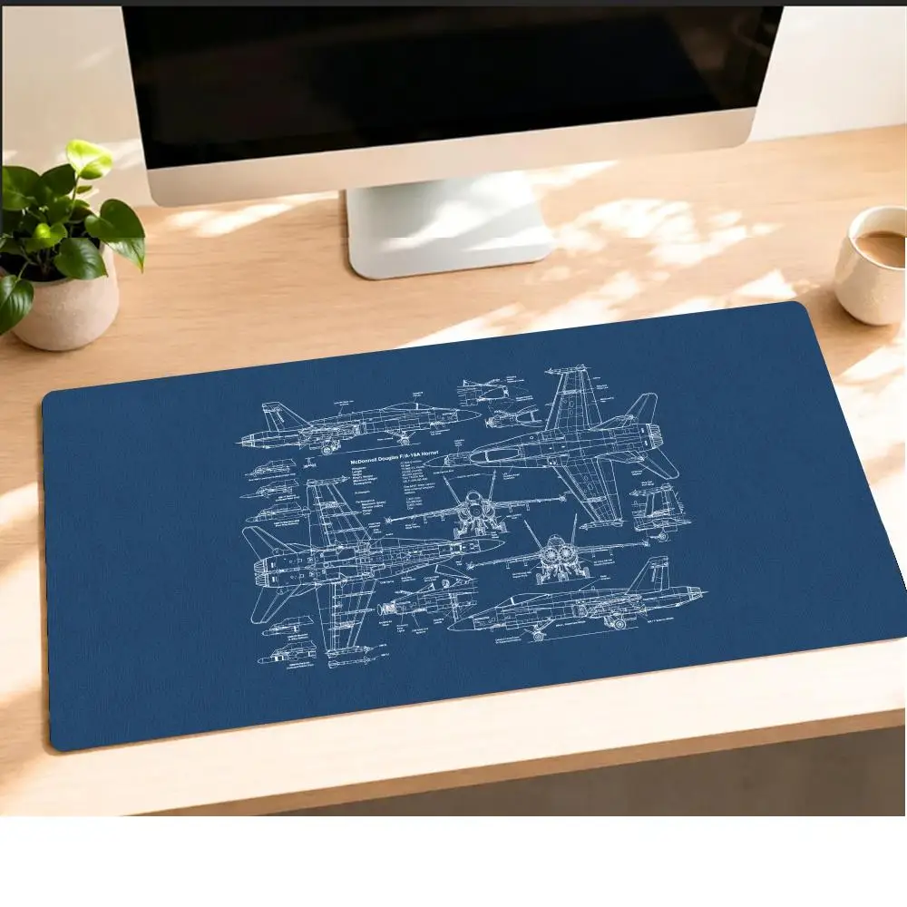 Aircraft Blueprint Large Mouse Pad  Anti‑slip Rubber Stitched Edge Gaming Desk Mat For Laptop Office Long Pad Pc Accessories