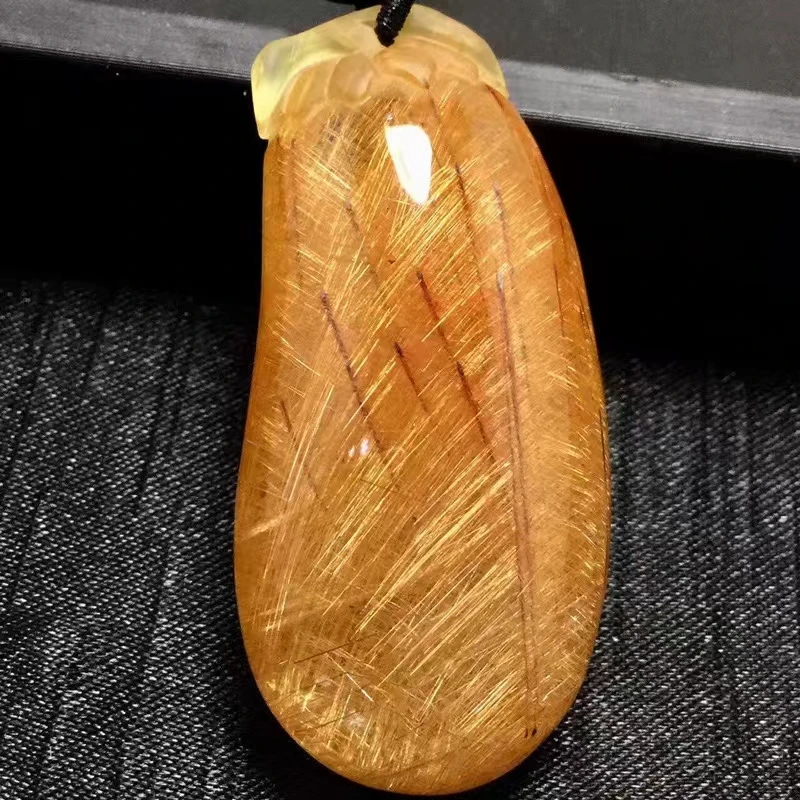 Natural Copper Rutilated Quartz Pendant Necklace Jewelry 52*26*18mm Gold Yellow Rutilated Women Men AAAAAAA