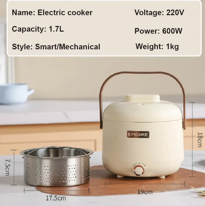 1.7L Smart Rice Cooker Multi-function Electric Hot Pot 1-2 Persons Student Rice Cooker Steamer Mini Electric Cooking Pot 220V