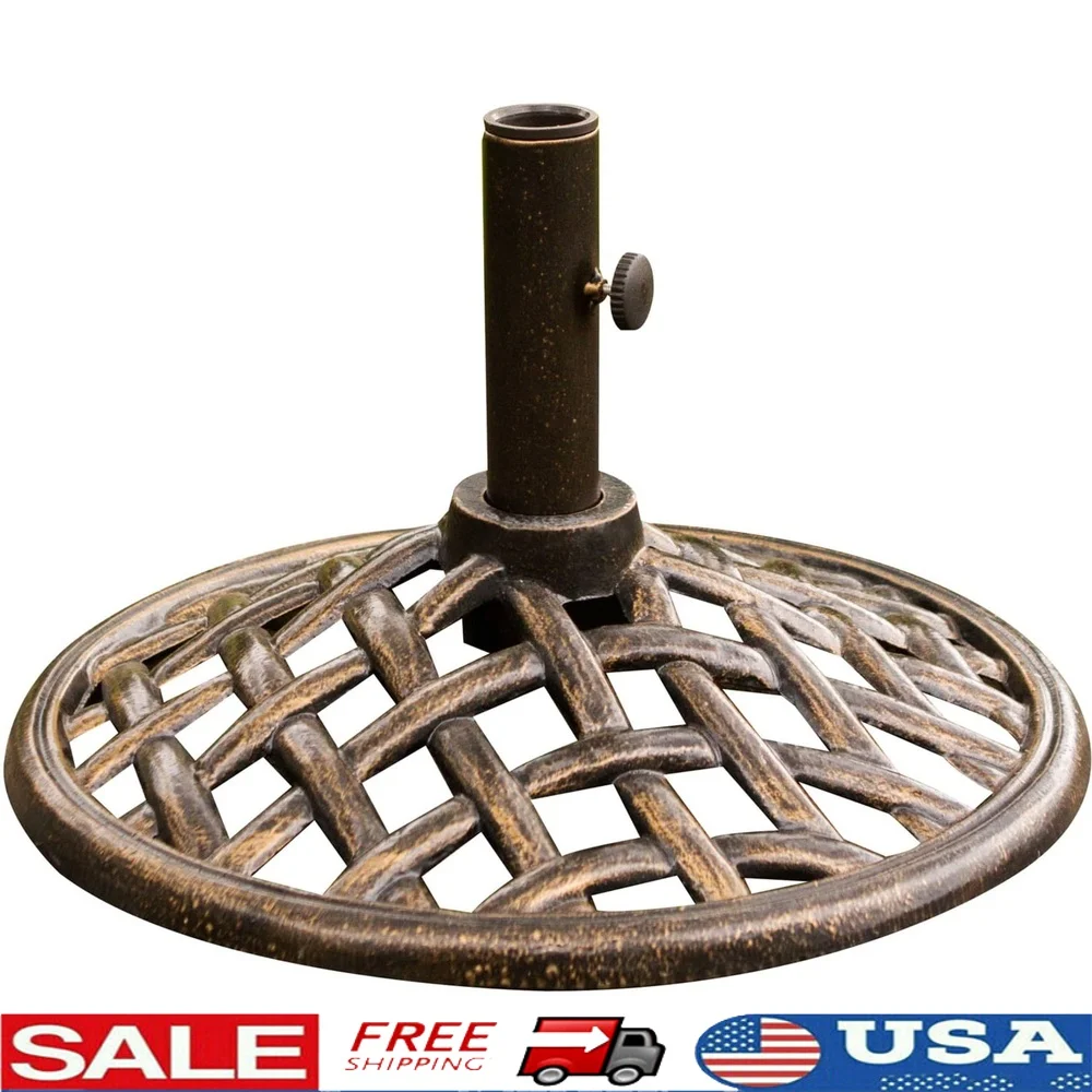 

Sturdy Outdoor Iron Umbrella Base 20lbs UV Resistant Weatherproof Finish 9ft Legacy Concord Umbrellas Bronze Color