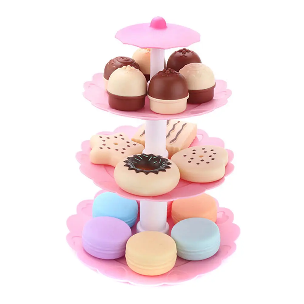 

17pcs/Set Cake Tower Mini Cookie Food Set Plastic Kitchen Toys Kids Pretend Play Birthday Gift