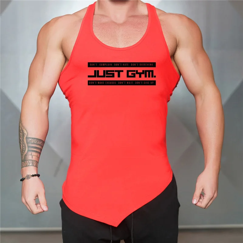 Men\'s Fitness Irregular Hem Tank Tops Running Sport Cotton Breathable Sleeveless Shirt Gym Bodybuilding Training Slim Fit Vests