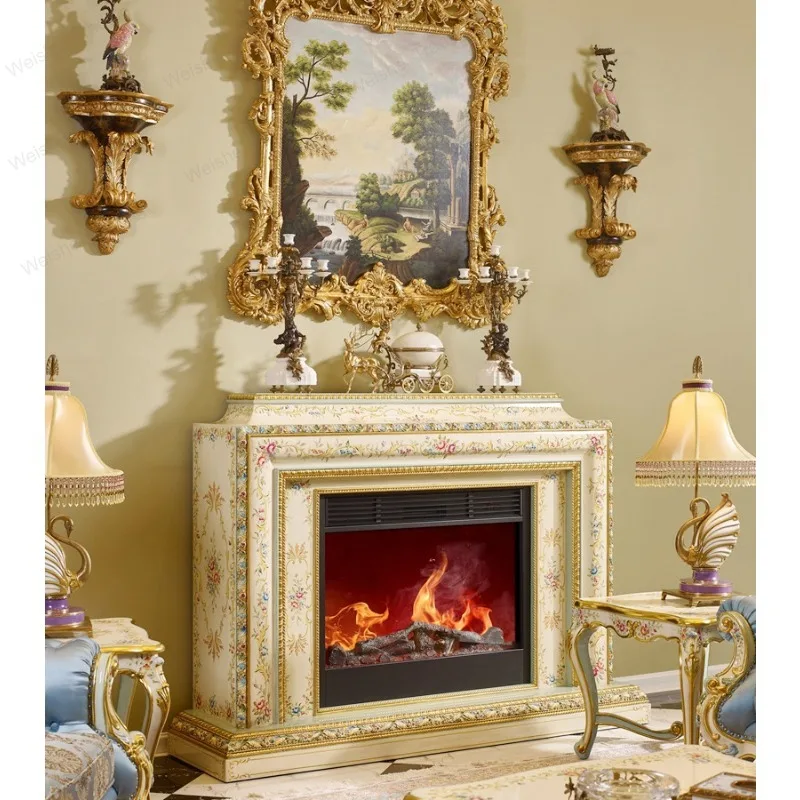 Luxury hand-painted decorative cabinet 1.85m solid wood white fireplace heater