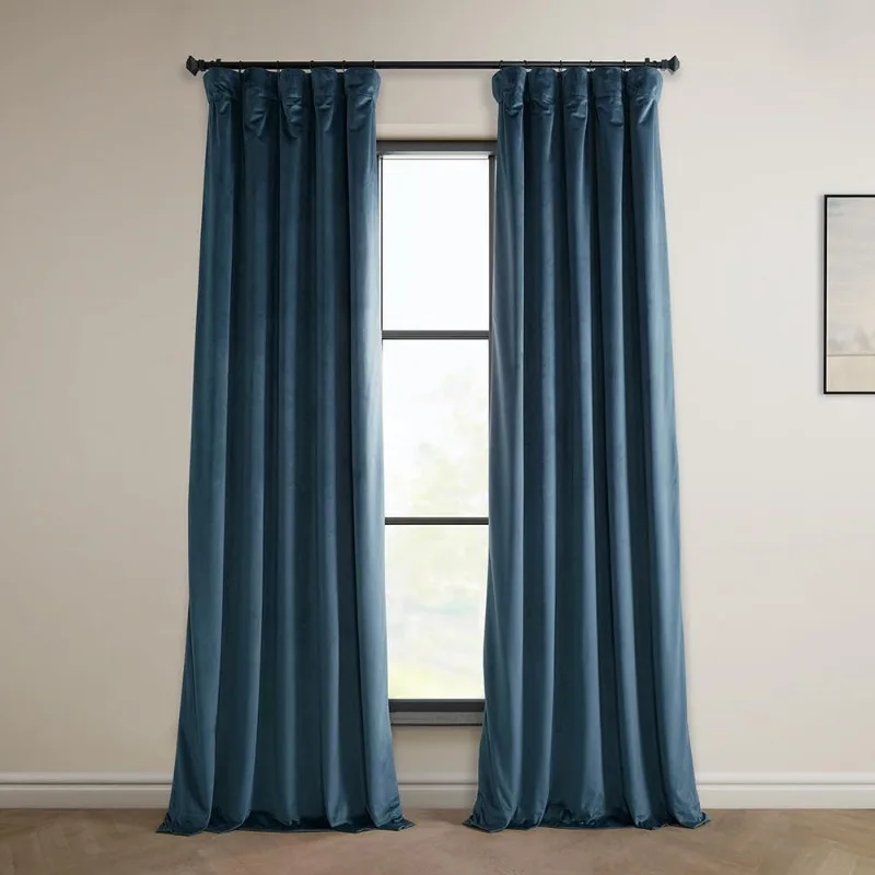 

Heritage Plush Velvet Curtains 96 Inches Long Room Darkening Curtains for Bedroom & Living Room 50W x 96L, (1 Panel), Aquarius