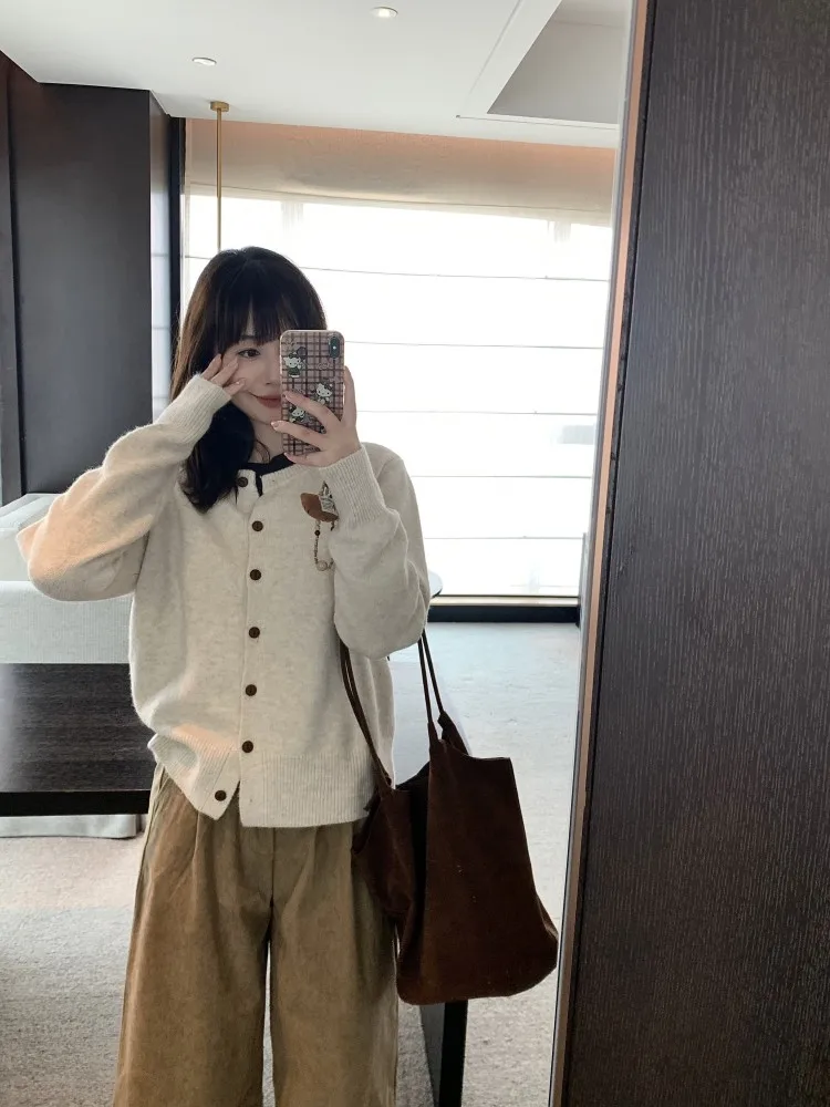 

FENG High Quali Soft round Ne Knitted Open Cardigan Women's Autumn Winter Loose Outerwear Thi Sweater Jaet