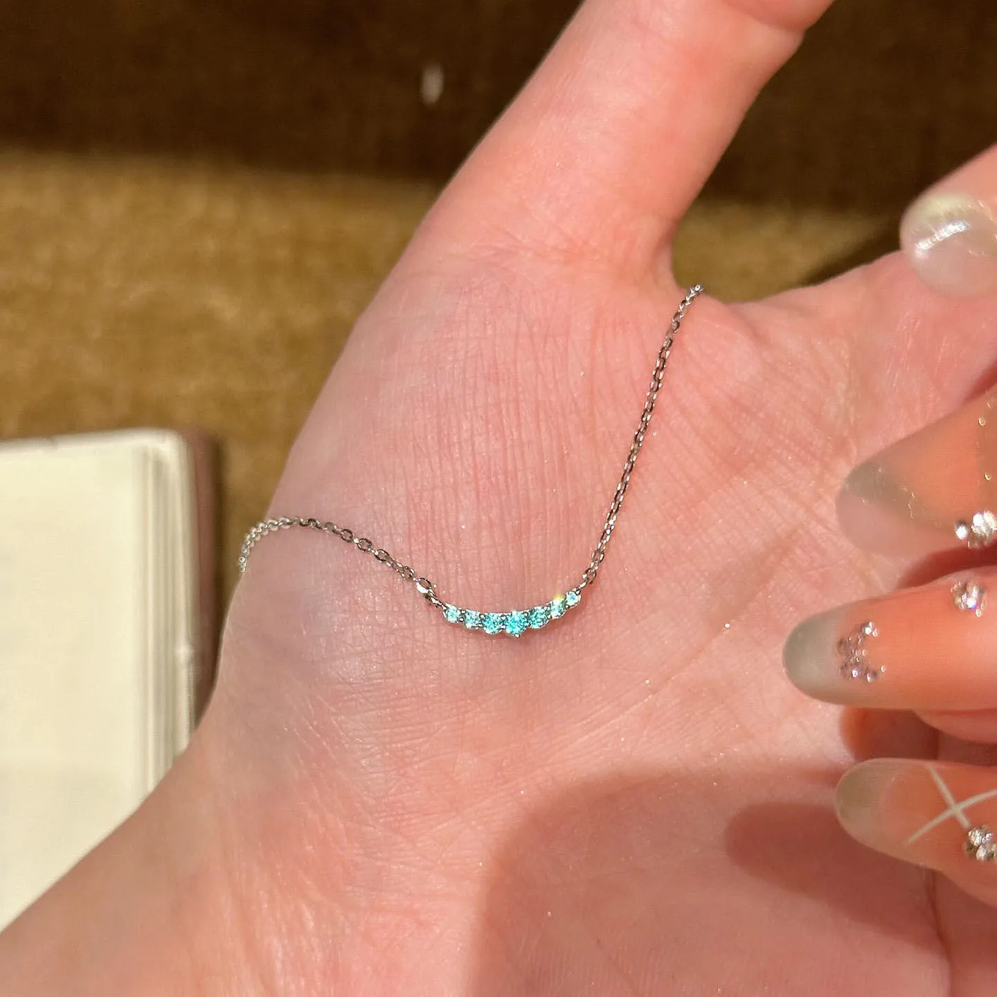 Fresh original designer inlay white and blue diamonds earrings collar chain minimalist fine necklace wedding jewelry sets