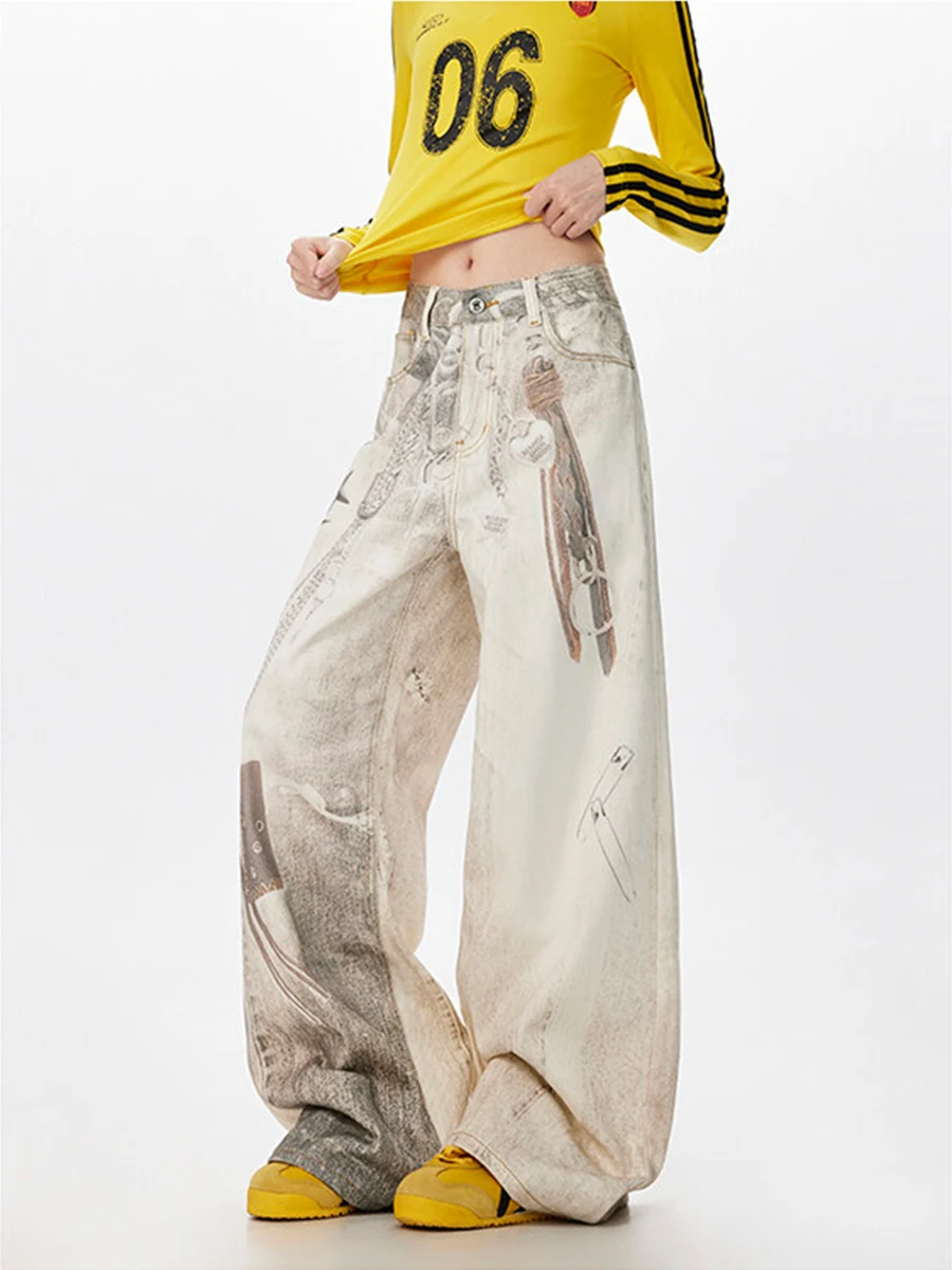 Azul calças de brim femininas hip-hop moda vintage streetwear y2k perna larga reta jean calças de cintura alta clássico baggy calças jeans