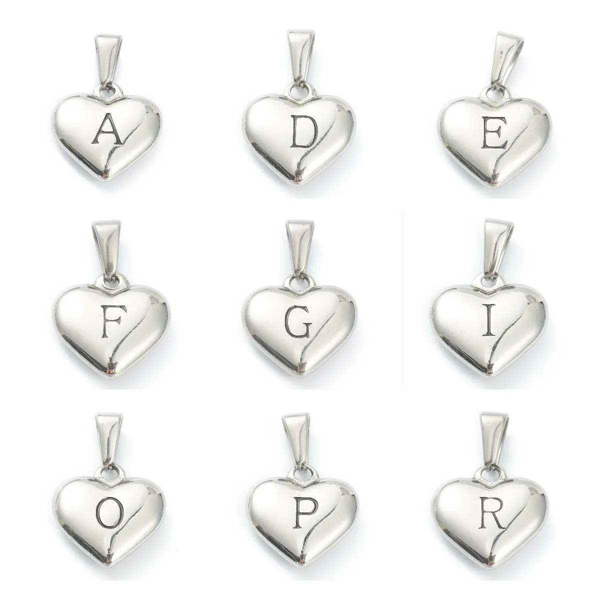 Initial A-Z Alphabet Letter Stainless Steel Heart Pendant  Charm For Necklace DIY Craft Jewelry Making Accessories