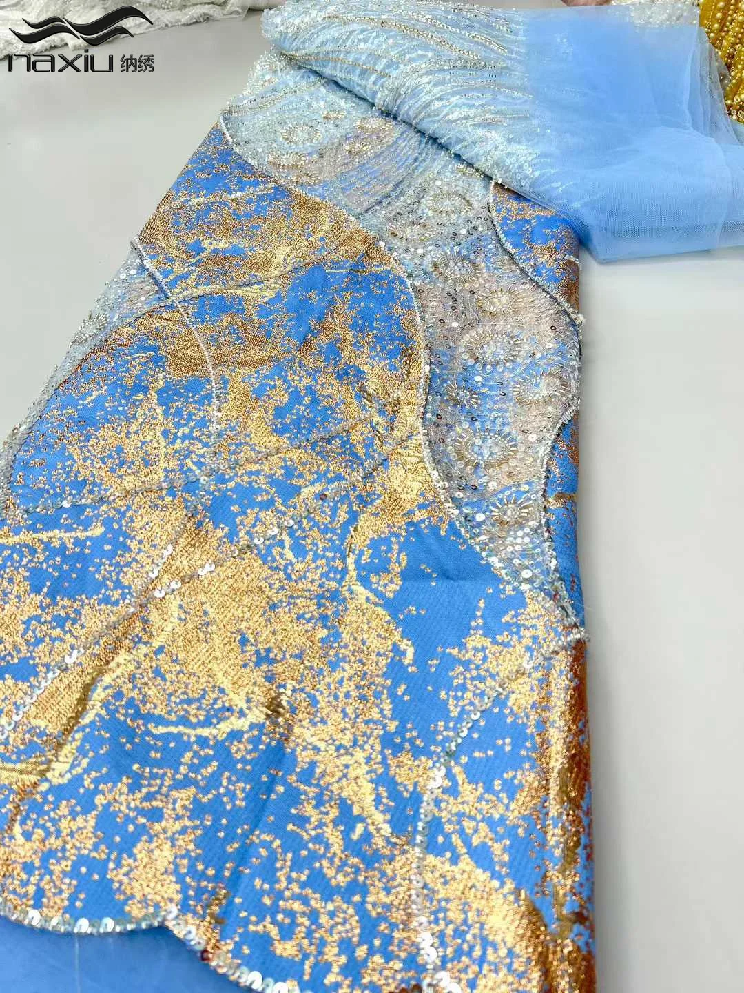 

Madison African Tulle Beads Lace Fabric 5 Yards 2026 High Quality Sequins Nigerian Brocade Jacquard Lace For Sewing Dress Cloth