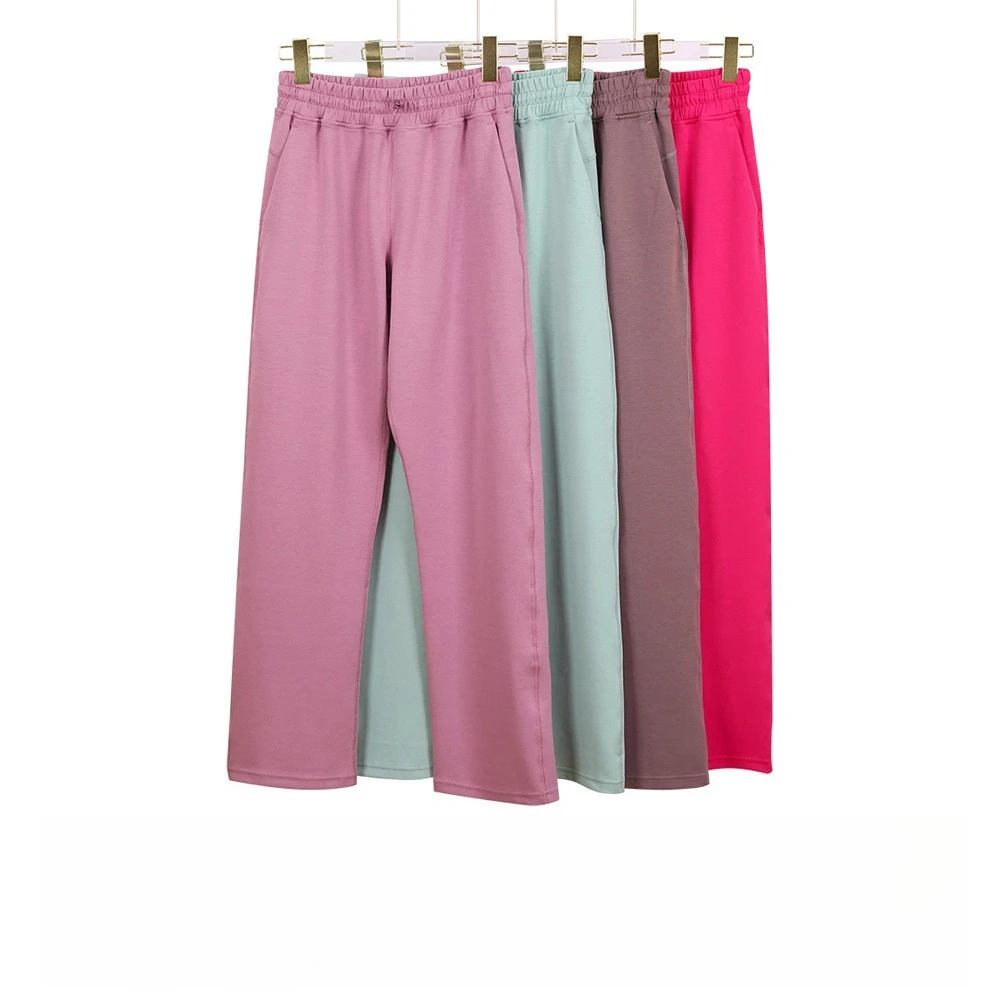 سراويل نسائية رياضية مريحة تسعة سراويل يوجا واسعة الساق للنساء ربيعية عالية الخصر ثنى فضفاضة غير رسمية بطبقة هوائية سراويل رياضية متوهجة بطبقة هوائية