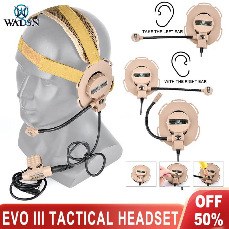 Wadsn Tactical Military Headphone Softair Bowman Evo III Headset CS Wargame Hunting Shooting Airsoft Earphone Kenwood U94 PTT