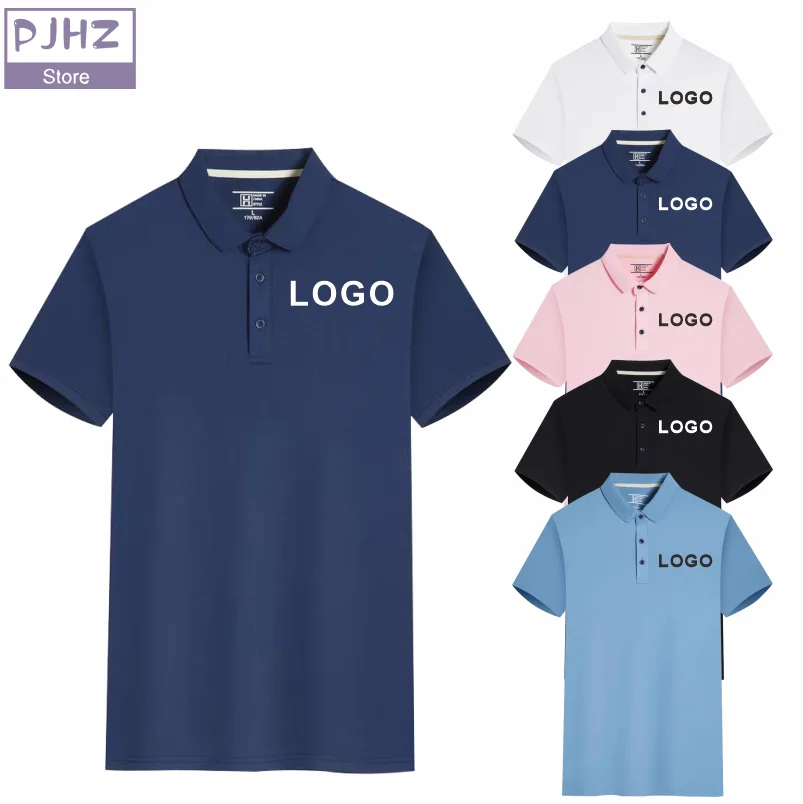 High Quality Men\'s Cool Silk Cotton Polo Shirt Casual Business Breathable Short Sleeve Top Custom Design LOGO Print Embroidery